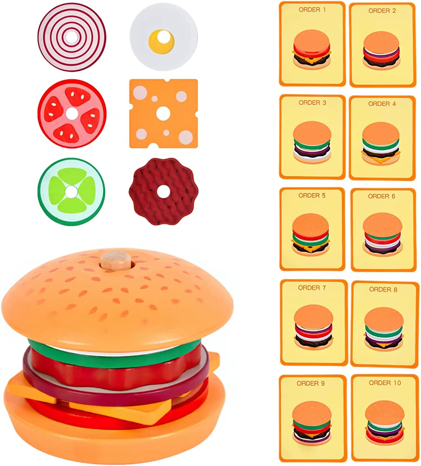 Montessori Wooden Burger Stacking Toys for Toddlers and Kids Preschool Educational Toys Fine Motor Skill Toy