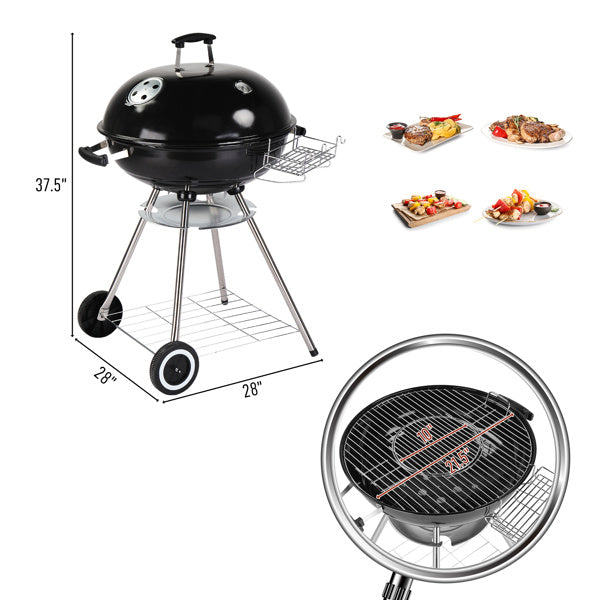 Filet de cuisson circulaire en émail noir pour barbecue 71 x 71 x 95 cm