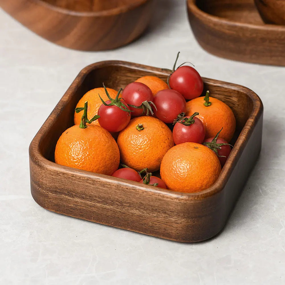 Square Wooden Tray for Desserts, Salads, and Fruits - Japanese Tableware for Home and Kitchen, Ideal for Halloween Parties