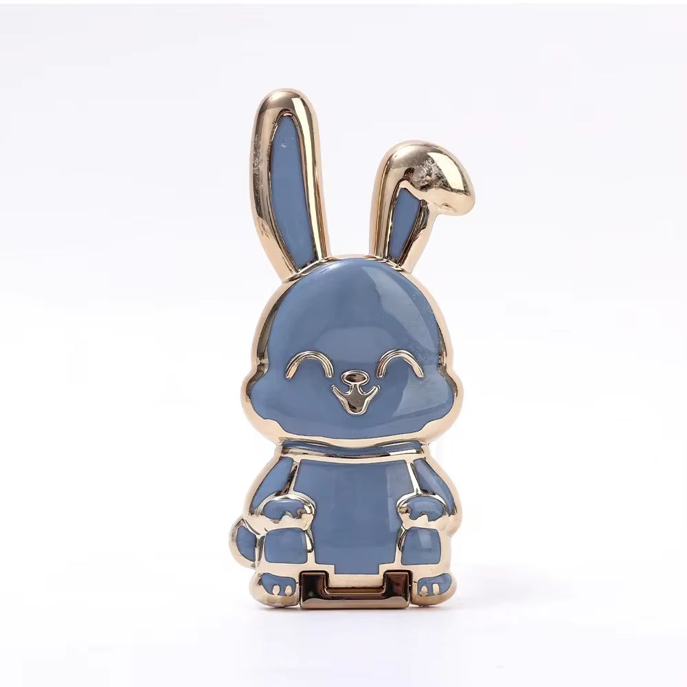 Ultra-Thin Cartoon Rabbit Finger Ring Phone Holder and Stand with Foldable Adhesive Support Frame