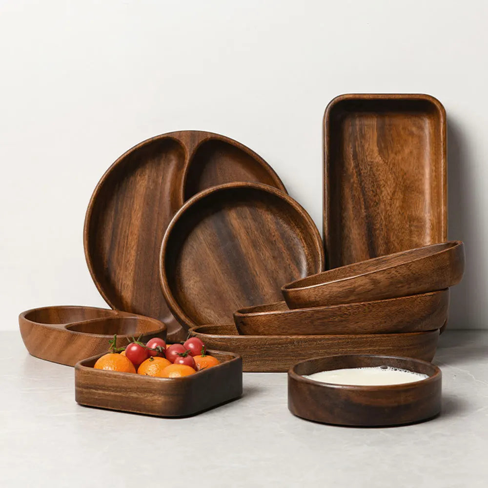 Square Wooden Tray for Desserts, Salads, and Fruits - Japanese Tableware for Home and Kitchen, Ideal for Halloween Parties