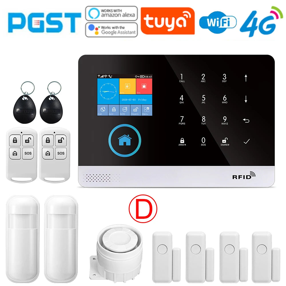 PGST-103 4G Home Wifi Intelligent Alarm System, Home Wireless Security Device, Controlled by Smart Life Application, Tuya，Workin