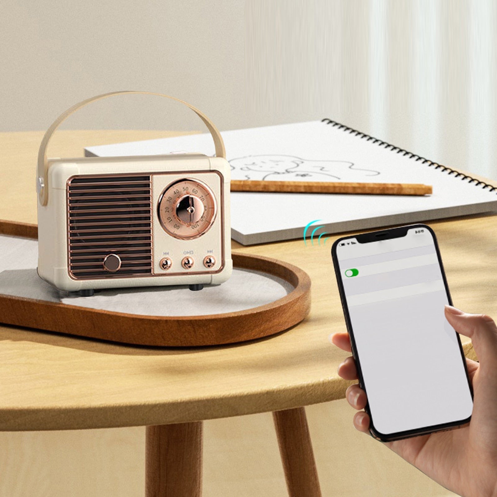 Bluetooth Compact Retro Speakers with Radio beige