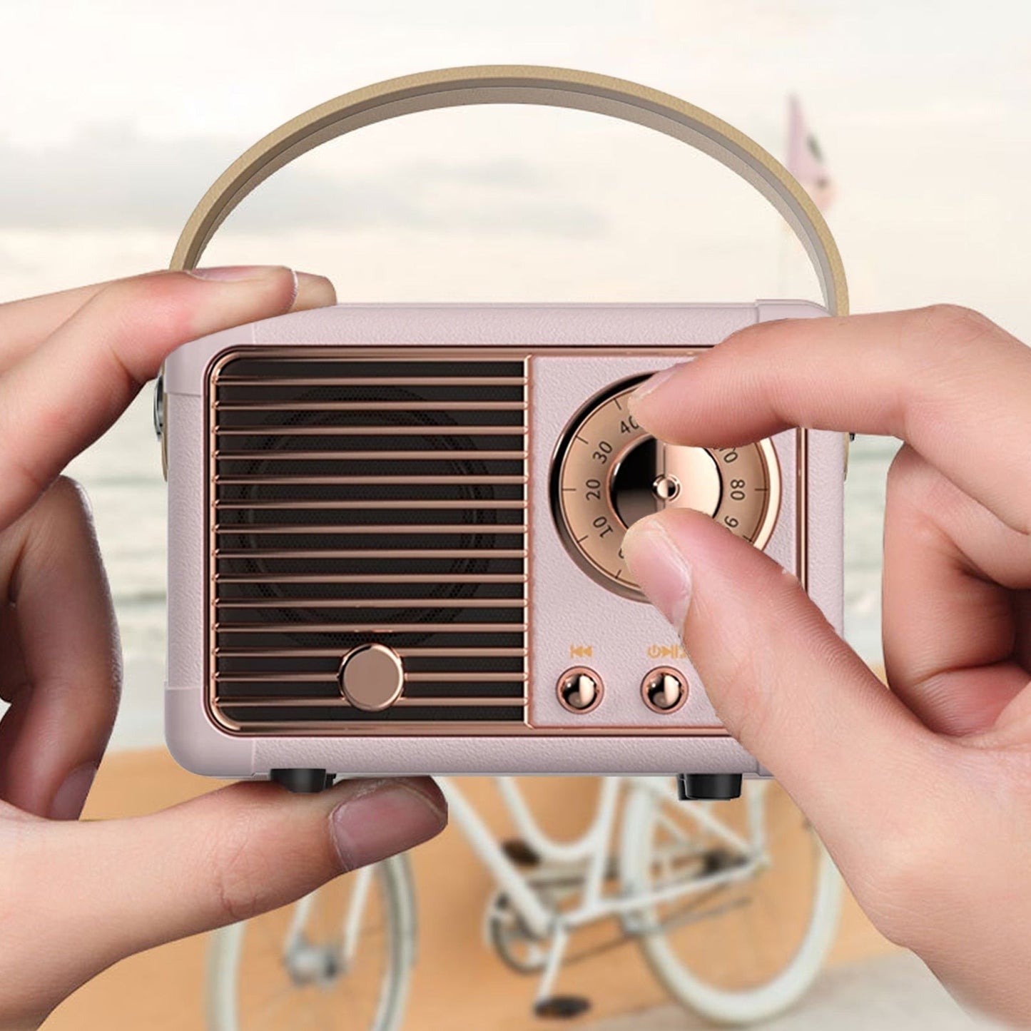 Bluetooth Compact Retro Speakers with Radio rosa