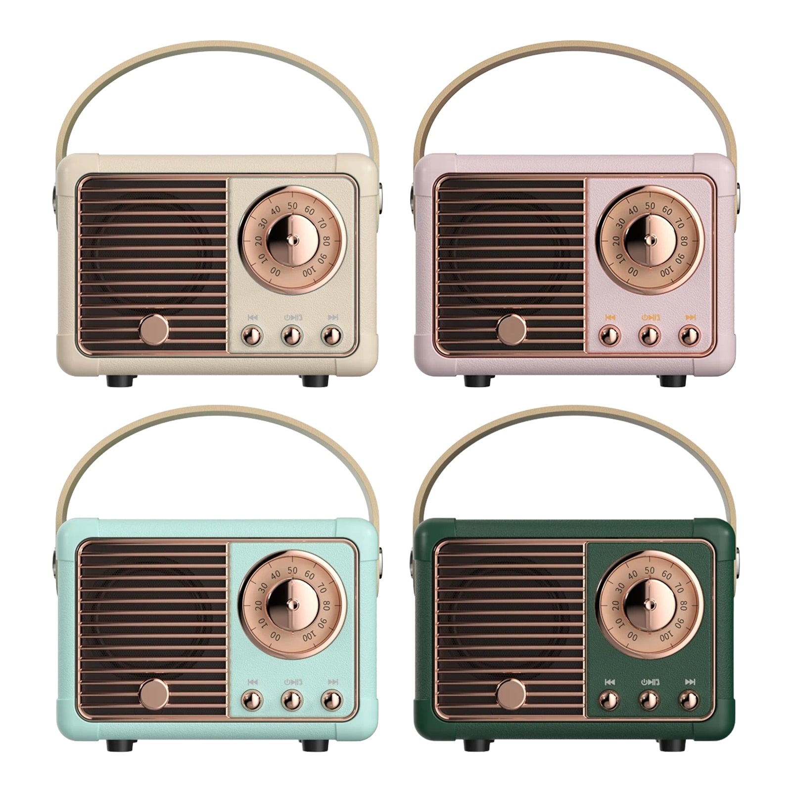 Bluetooth Compact Retro Speakers with Radio all versions beige pink rosa green light green