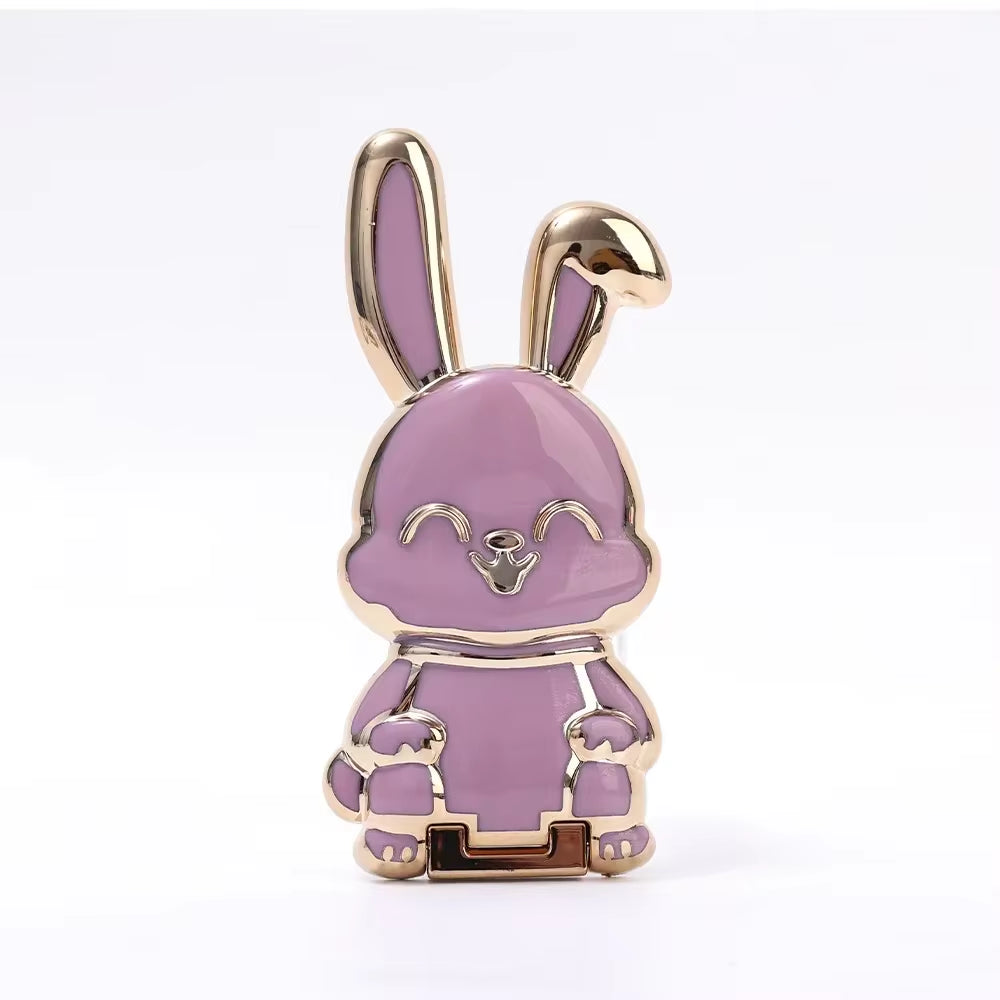 Ultra-Thin Cartoon Rabbit Finger Ring Phone Holder and Stand with Foldable Adhesive Support Frame