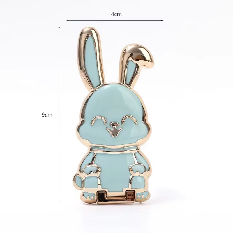 Ultra-Thin Cartoon Rabbit Finger Ring Phone Holder and Stand with Foldable Adhesive Support Frame