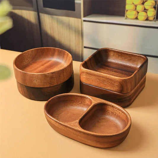 Square Wooden Tray for Desserts, Salads, and Fruits - Japanese Tableware for Home and Kitchen, Ideal for Halloween Parties