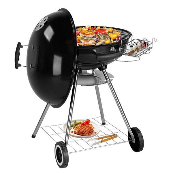 Filet de cuisson circulaire en émail noir pour barbecue 71 x 71 x 95 cm