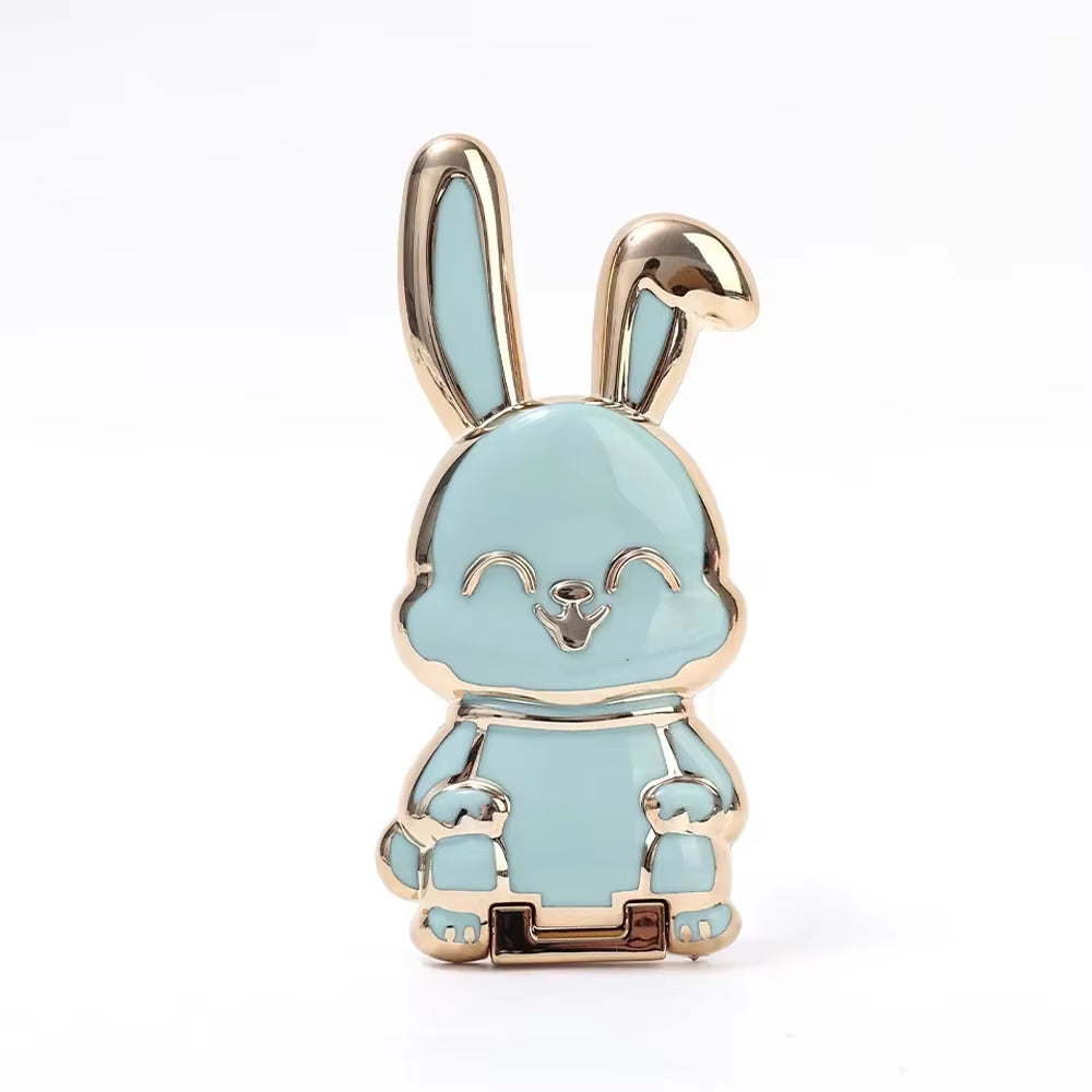 Ultra-Thin Cartoon Rabbit Finger Ring Phone Holder and Stand with Foldable Adhesive Support Frame