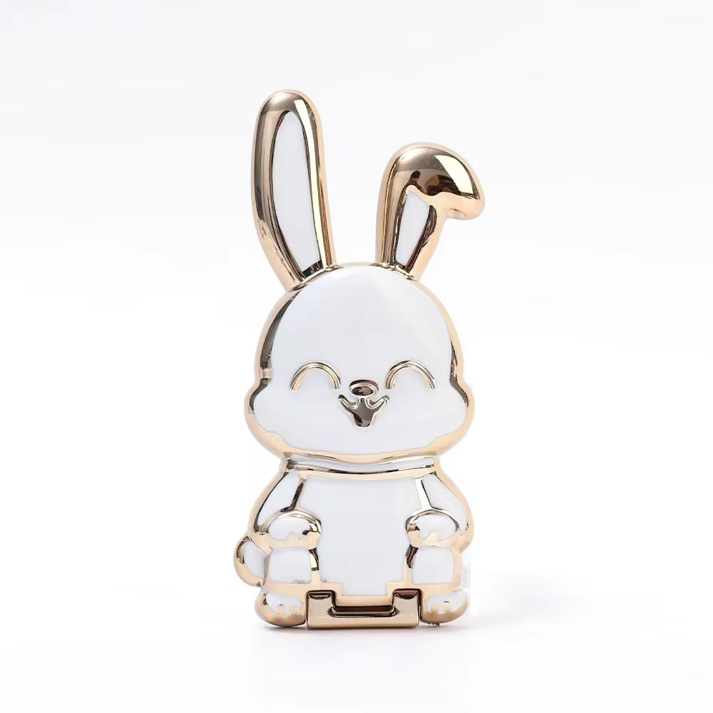 Ultra-Thin Cartoon Rabbit Finger Ring Phone Holder and Stand with Foldable Adhesive Support Frame