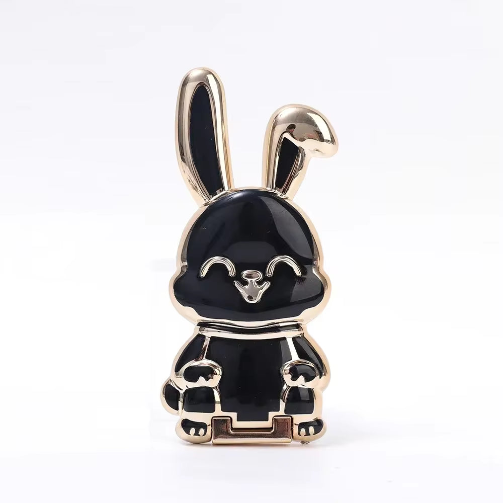 Ultra-Thin Cartoon Rabbit Finger Ring Phone Holder and Stand with Foldable Adhesive Support Frame